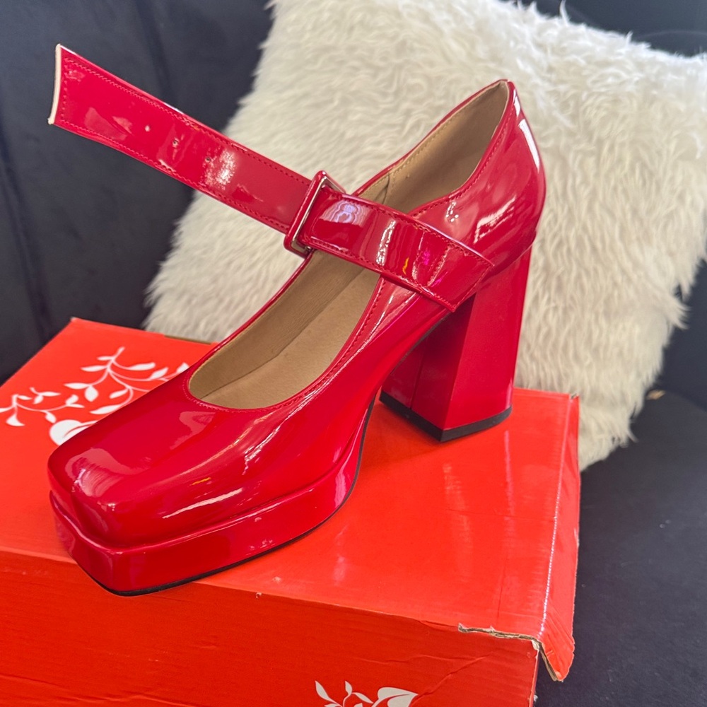 Red Patent Leather Mary Jane Pumps
